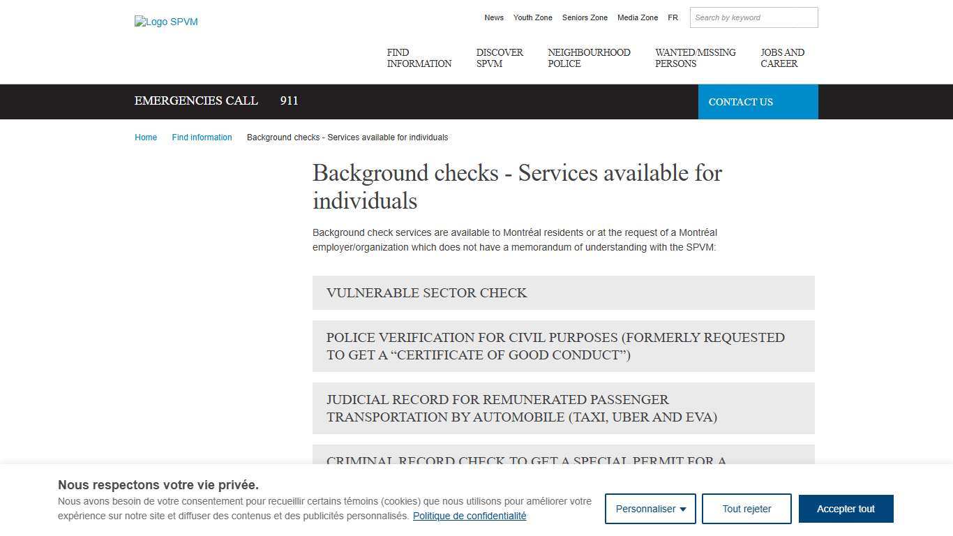 Background checks - Services available for individuals - Service de police de la Ville de Montréal (SPVM)